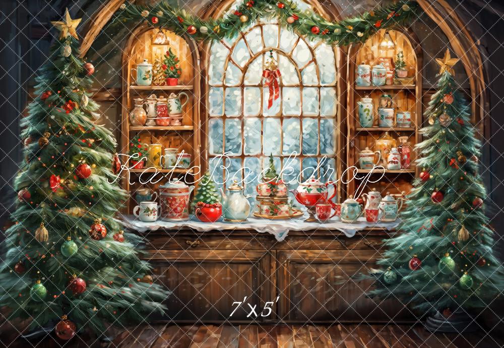 Kate Christmas Tree Watercolor Retro Kitchen Backdrop Designed by GQ -UK