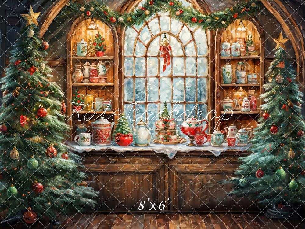 Kate Christmas Tree Watercolor Retro Kitchen Backdrop Designed by GQ -UK