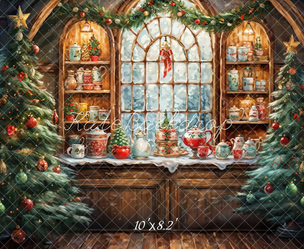 Kate Christmas Tree Watercolor Retro Kitchen Backdrop Designed by GQ -UK