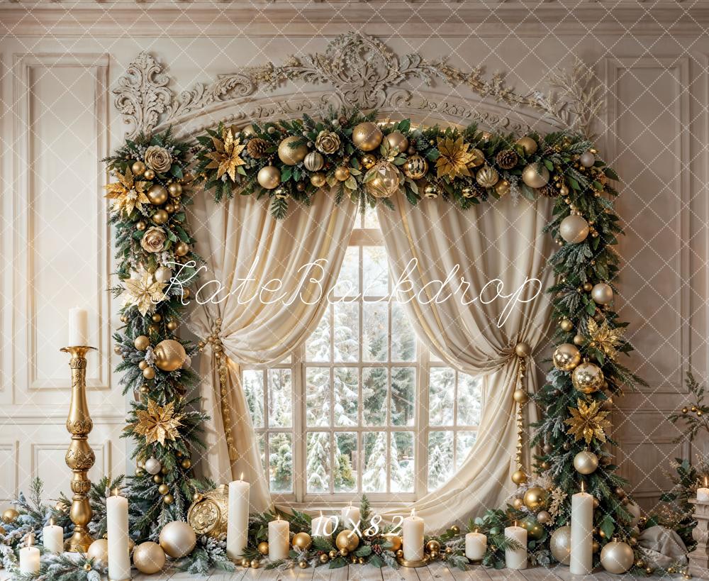 Kate Christmas Vintage White Window Candles Backdrop Designed by Emetselch -UK