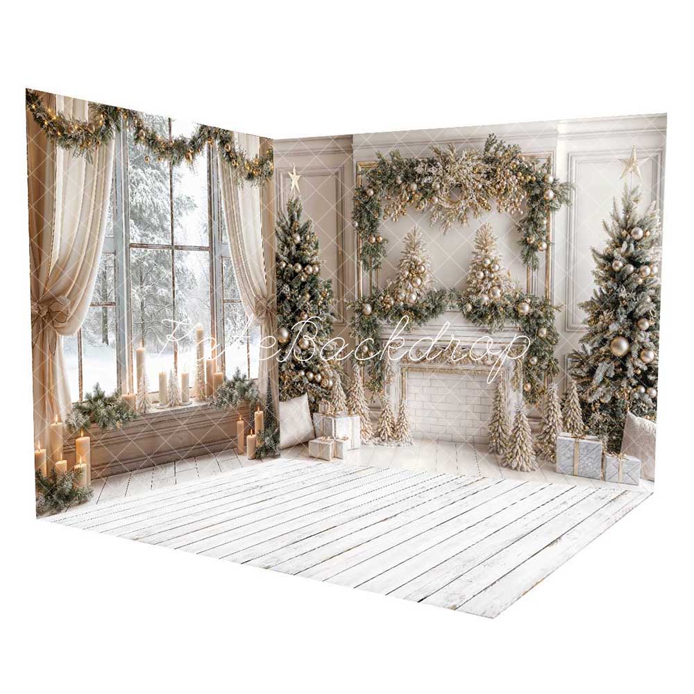 Kate Winter Christmas White Curtain Window Room Set -UK