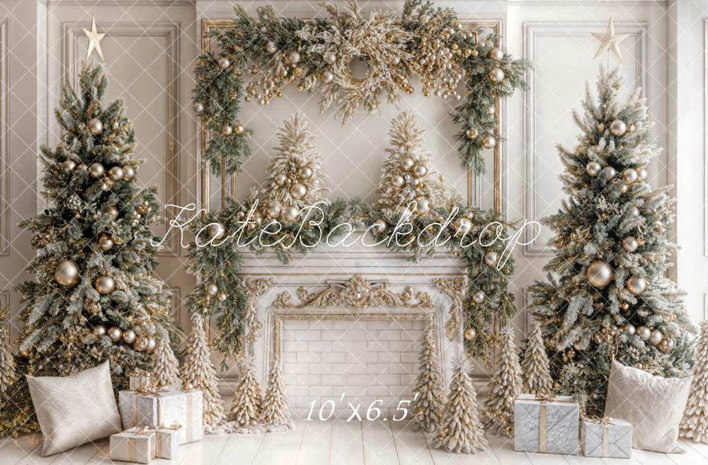 Kate Christmas White Vintage Brick Fireplace Backdrop Designed by Emetselch -UK