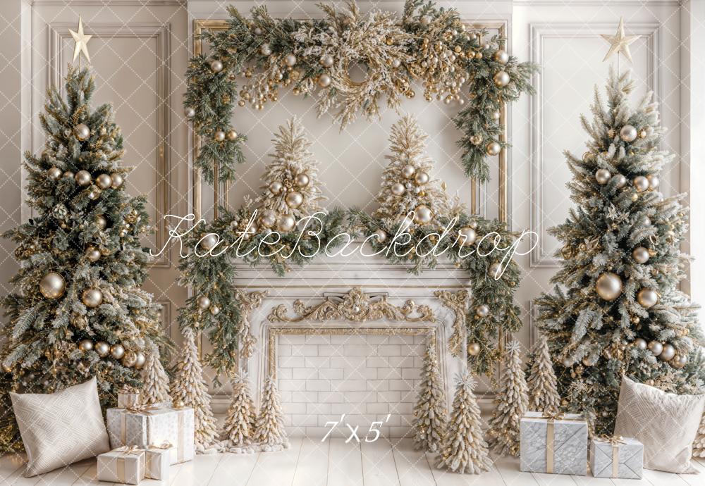 Kate Christmas White Vintage Brick Fireplace Backdrop Designed by Emetselch -UK