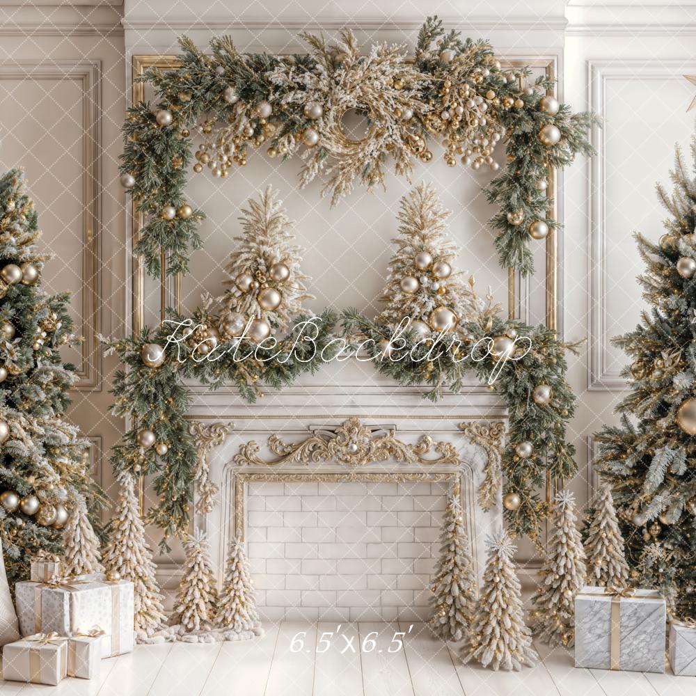 Kate Christmas White Vintage Brick Fireplace Backdrop Designed by Emetselch -UK