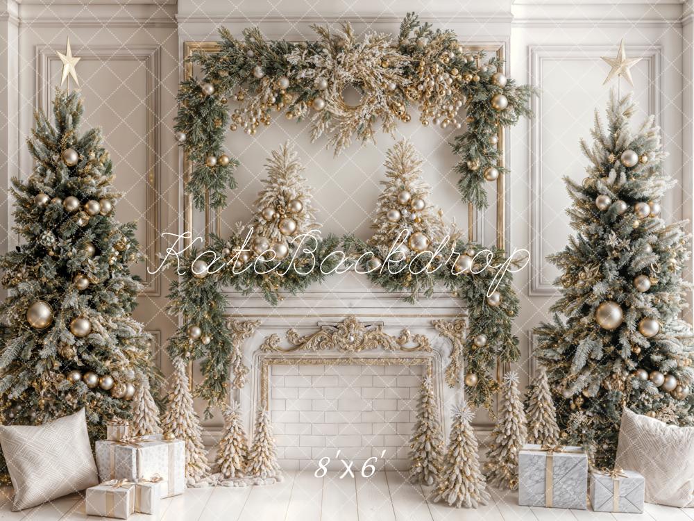Kate Christmas White Vintage Brick Fireplace Backdrop Designed by Emetselch -UK