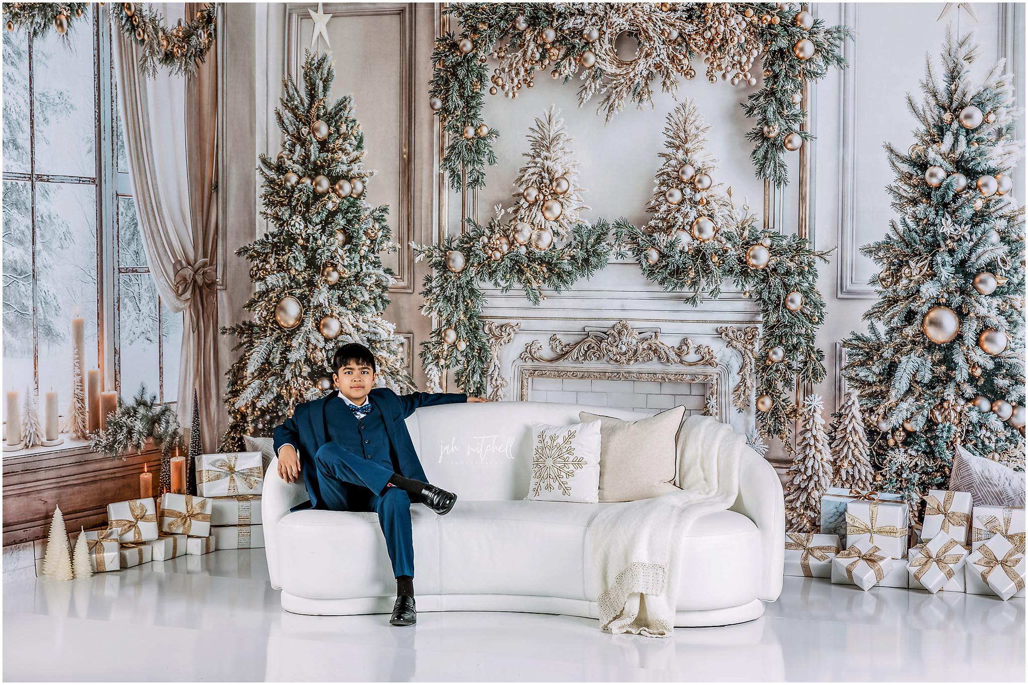 Kate Christmas White Vintage Brick Fireplace Backdrop Designed by Emetselch -UK