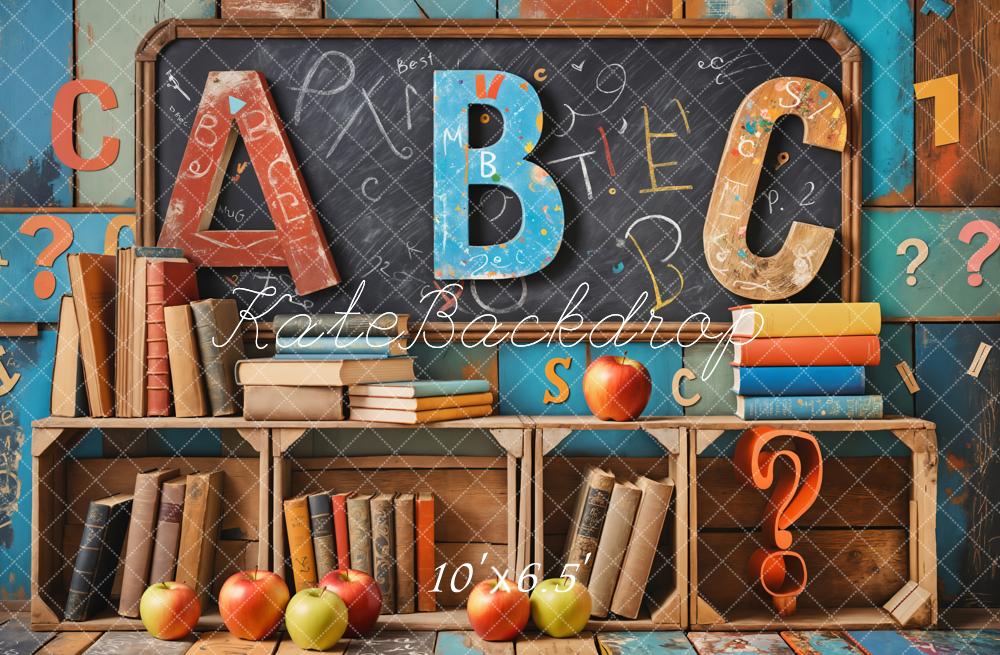 On Sale Kate Back to School Book Blackboard Colorful Wooden Wall Backdrop Designed by Emetselch -UK