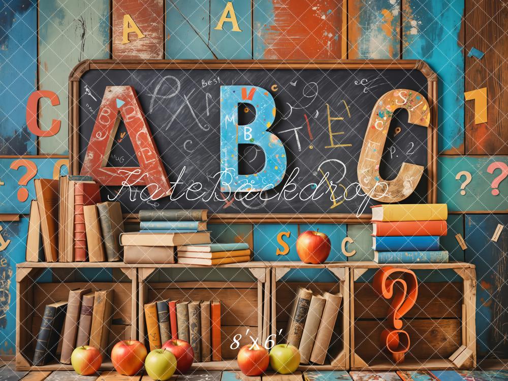 On Sale Kate Back to School Book Blackboard Colorful Wooden Wall Backdrop Designed by Emetselch -UK