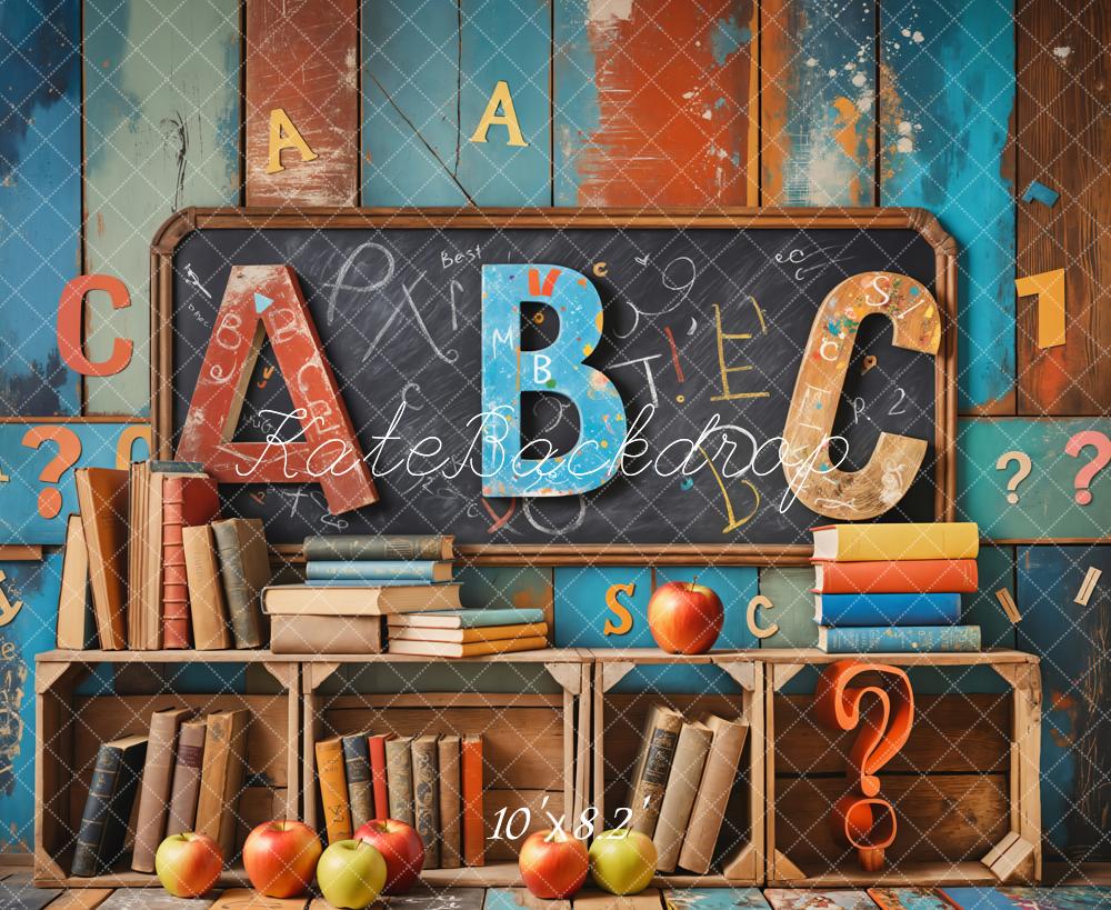 On Sale Kate Back to School Book Blackboard Colorful Wooden Wall Backdrop Designed by Emetselch -UK