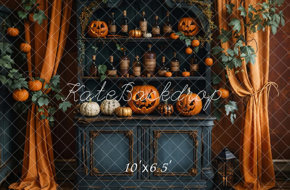Kate Halloween Pumpkin Curtain Retro Cabinet Backdrop Designed by Emetselch -UK