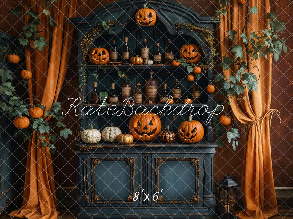 Kate Halloween Pumpkin Curtain Retro Cabinet Backdrop Designed by Emetselch -UK