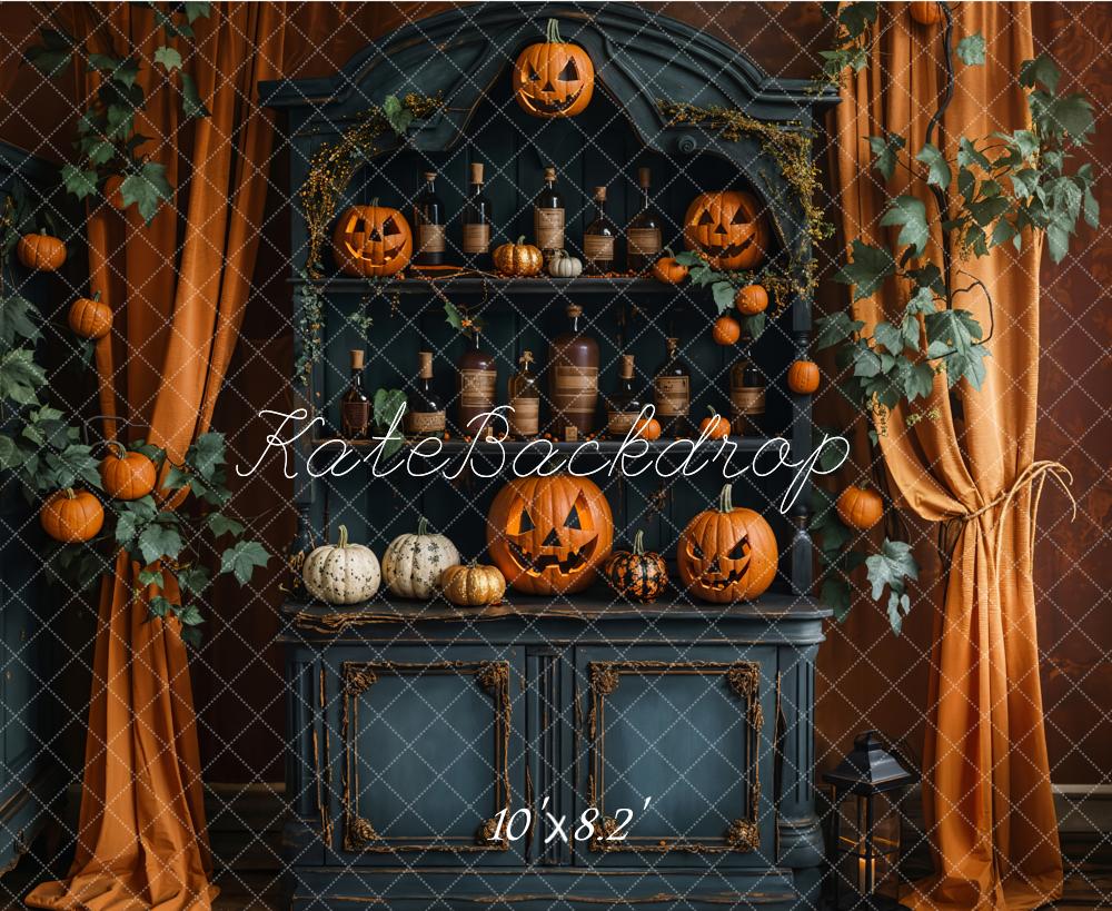 Kate Halloween Pumpkin Curtain Retro Cabinet Backdrop Designed by Emetselch -UK