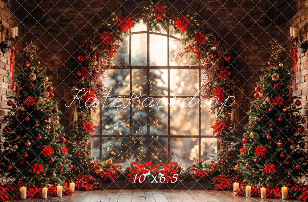 Lightning Deals Kate Christmas Tree Arched Window Brick Wall Backdrop Designed by Emetselch -UK