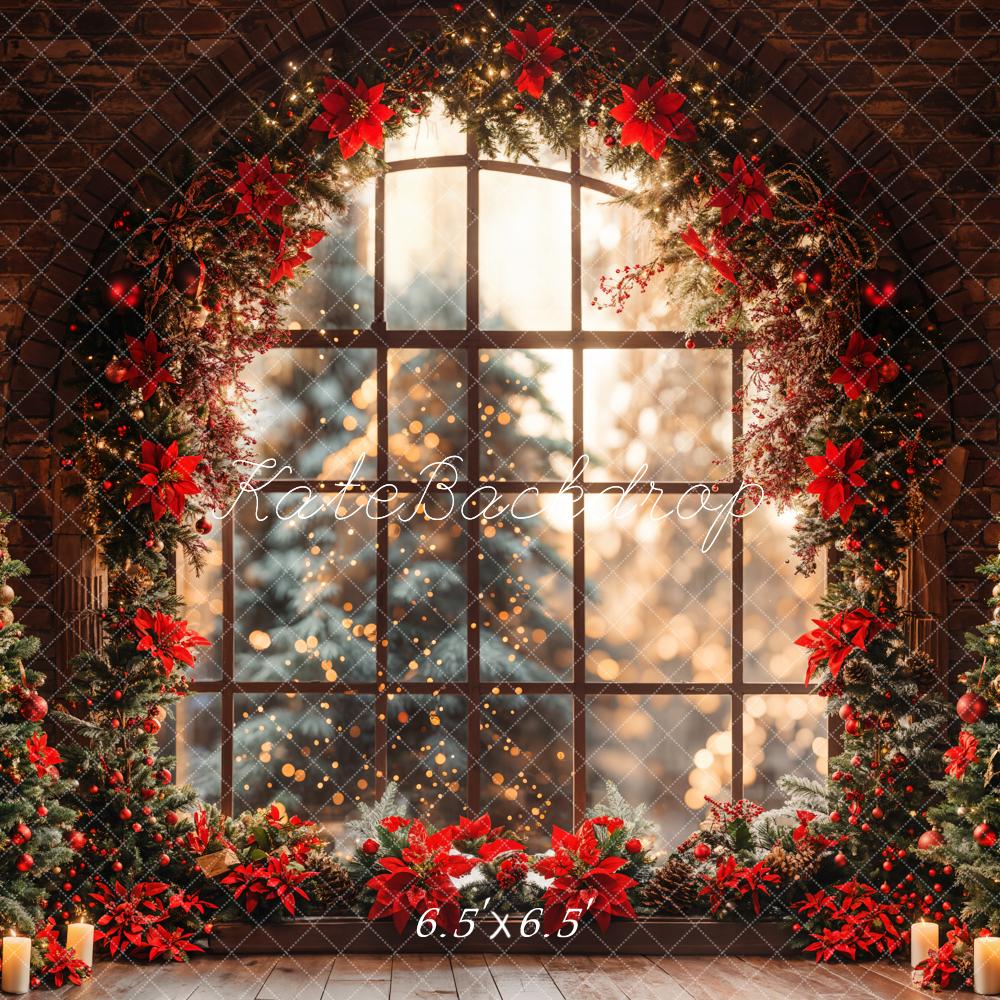 Lightning Deals Kate Christmas Tree Arched Window Brick Wall Backdrop Designed by Emetselch -UK