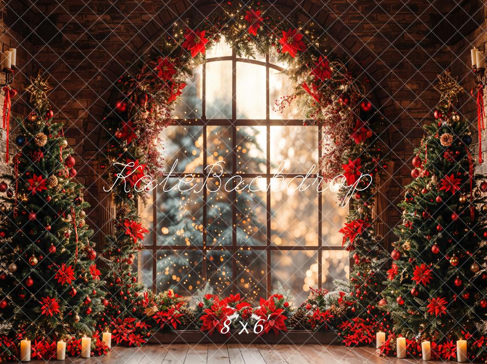 Lightning Deals Kate Christmas Tree Arched Window Brick Wall Backdrop Designed by Emetselch -UK