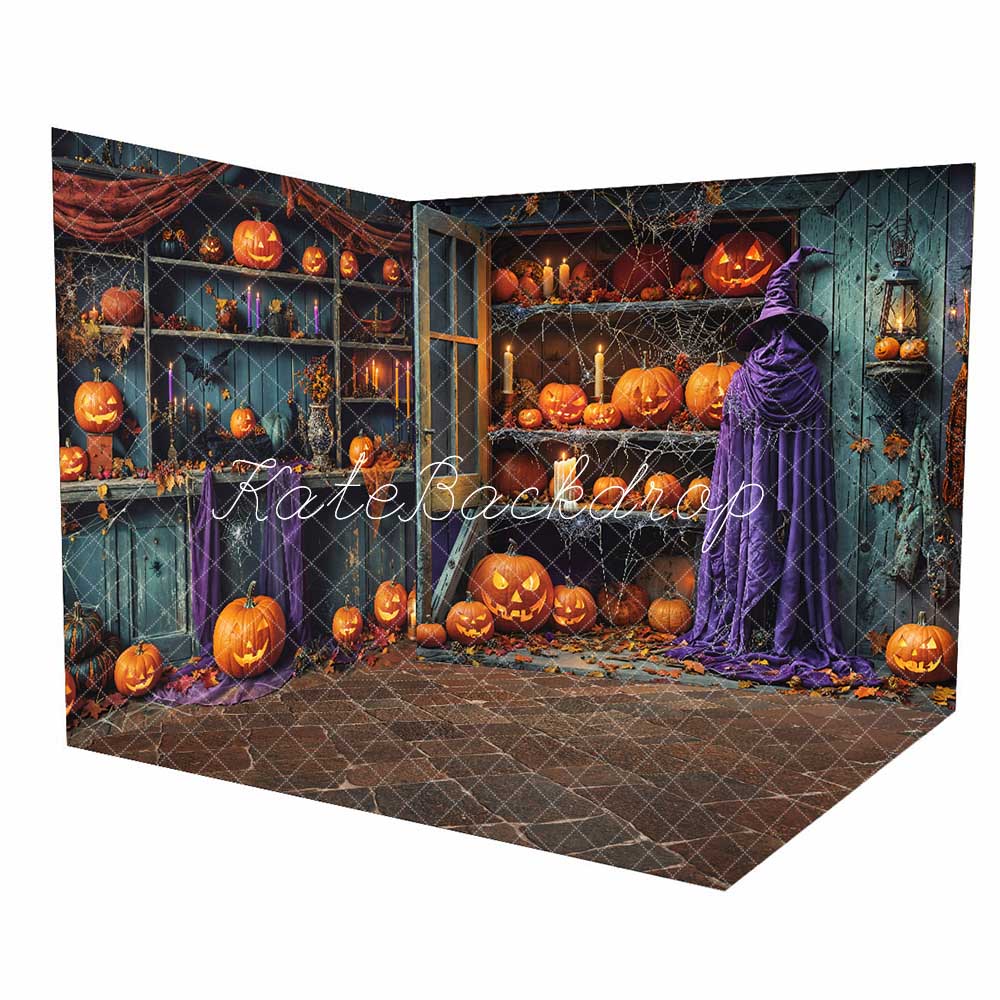 Kate Halloween Green Shabby Wooden Pumpkin Store Room Set -UK