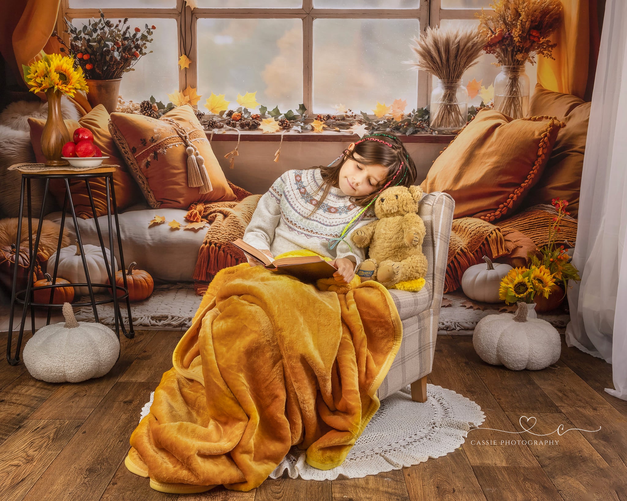 Kate Autumn Boho Pumpkin Curtain Window Backdrop Designed by Emetselch -UK