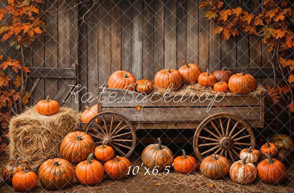 Kate Autumn Barn Pumpkin Cart Maple Leaves Backdrop Designed by Emetselch -UK