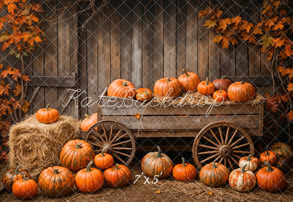 Kate Autumn Barn Pumpkin Cart Maple Leaves Backdrop Designed by Emetselch -UK