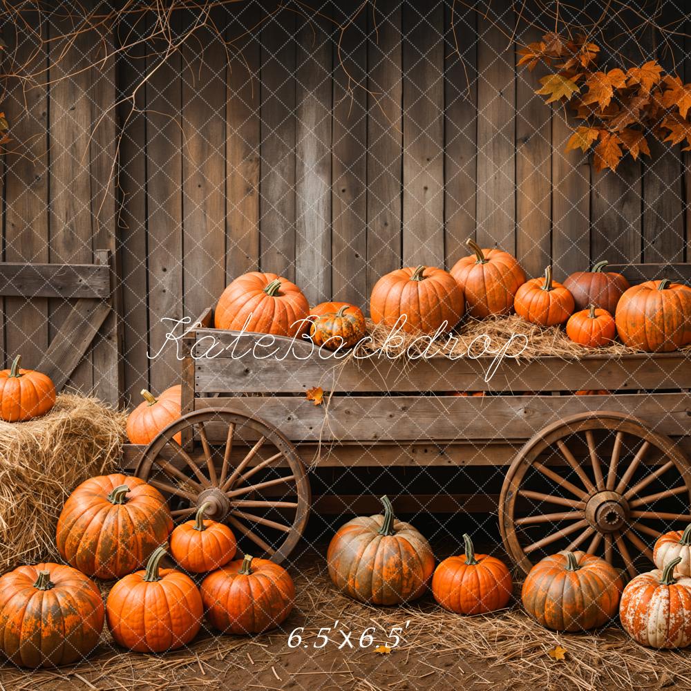 Kate Autumn Barn Pumpkin Cart Maple Leaves Backdrop Designed by Emetselch -UK