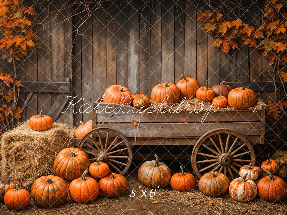 Kate Autumn Barn Pumpkin Cart Maple Leaves Backdrop Designed by Emetselch -UK