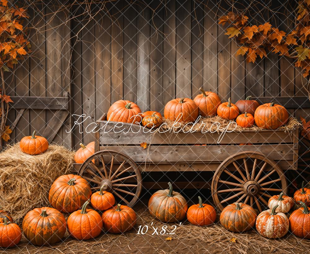 Kate Autumn Barn Pumpkin Cart Maple Leaves Backdrop Designed by Emetselch -UK