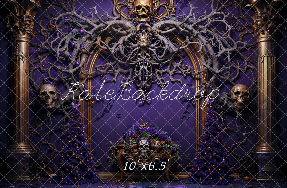 Kate Halloween Skeleton Vine Purple Wall Backdrop Designed by Emetselch -UK