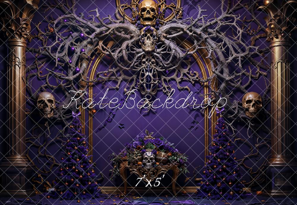 Kate Halloween Skeleton Vine Purple Wall Backdrop Designed by Emetselch -UK