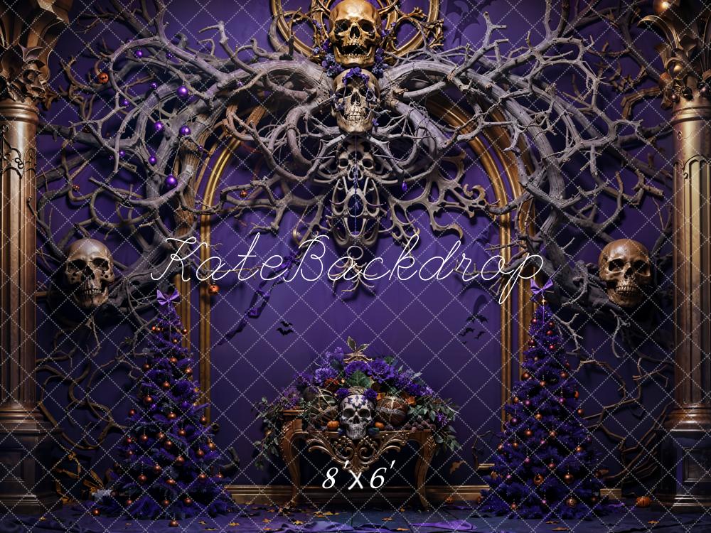 Kate Halloween Skeleton Vine Purple Wall Backdrop Designed by Emetselch -UK
