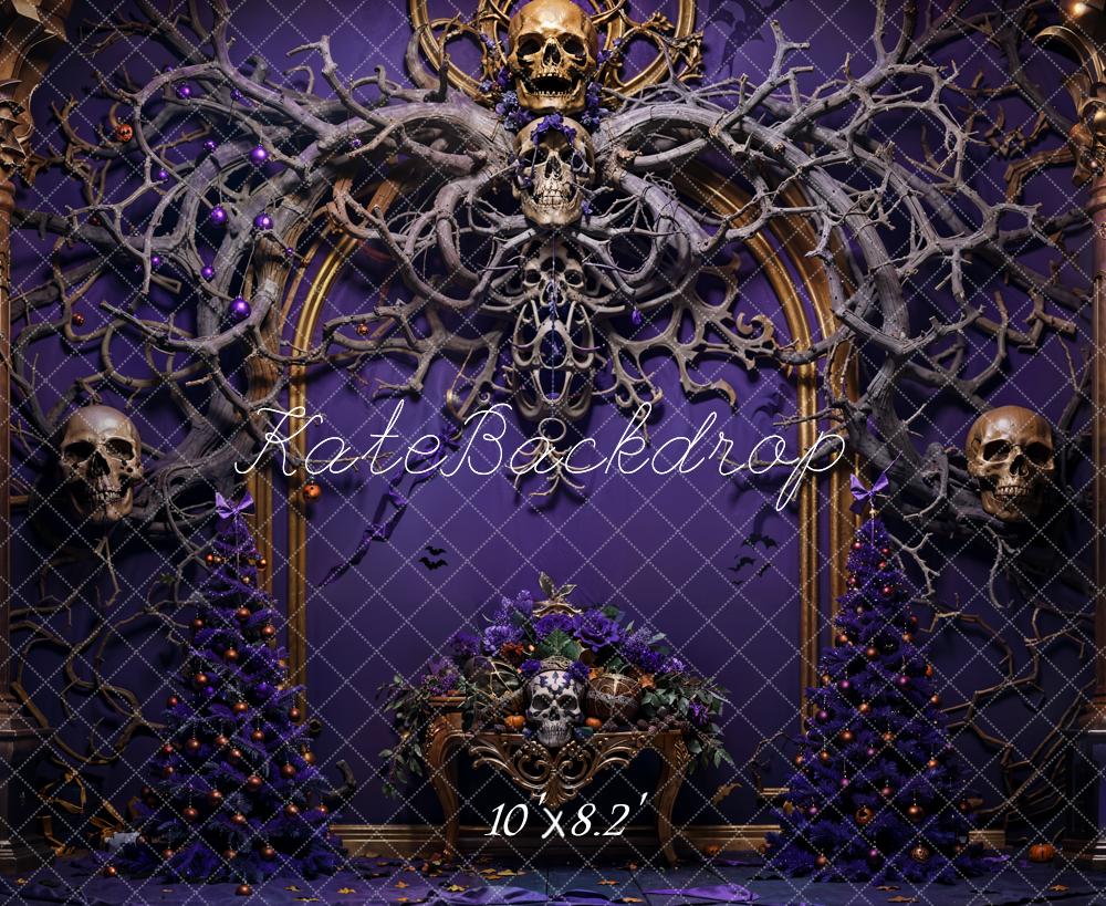 Kate Halloween Skeleton Vine Purple Wall Backdrop Designed by Emetselch -UK