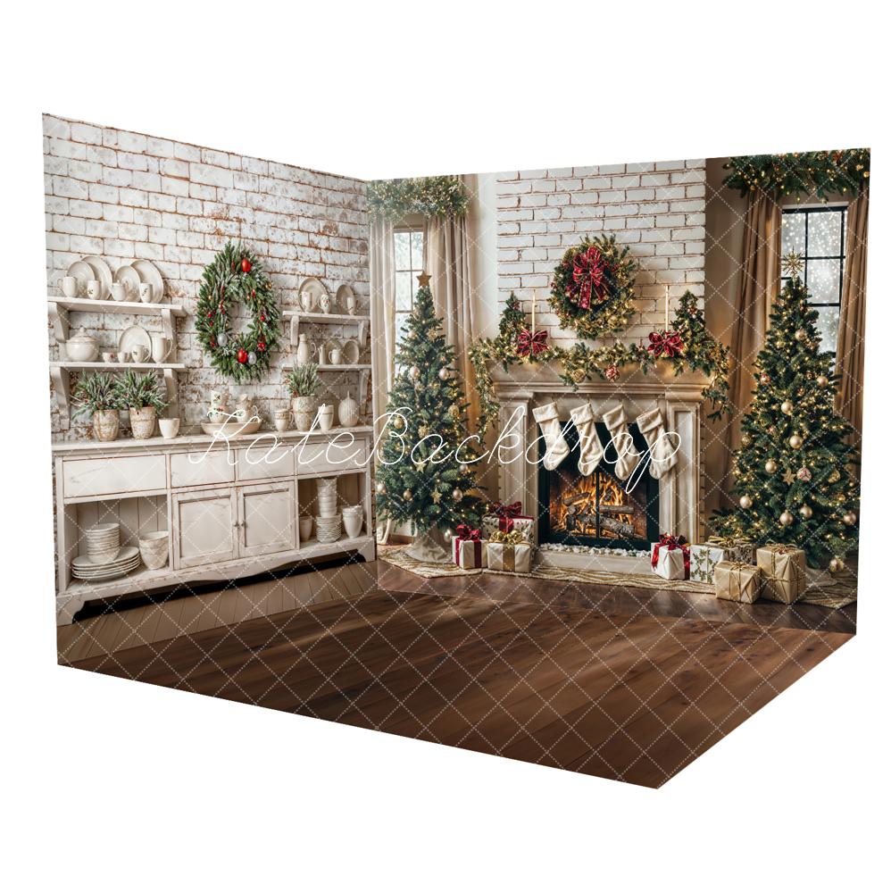 Kate Winter Christmas Tree White Retro Fireplace Room Set -UK