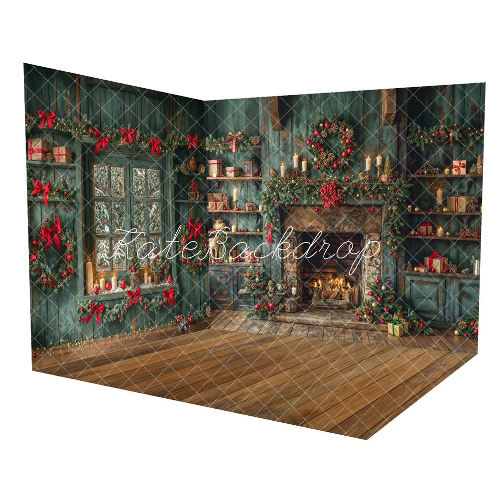 Kate Christmas Green Retro Cabinets Fireplace Room Set -UK