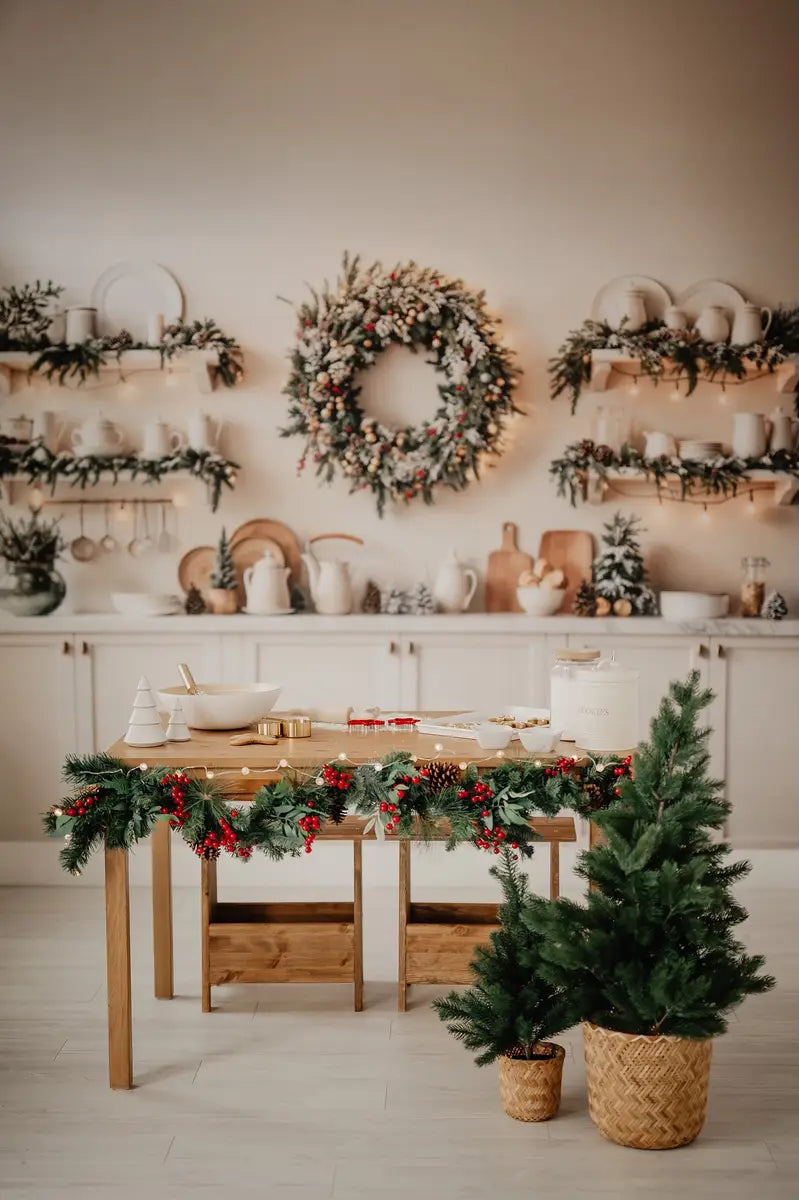 Kate Christmas Kitchen Wreath White Cabinet Backdrop Designed by Emetselch -UK
