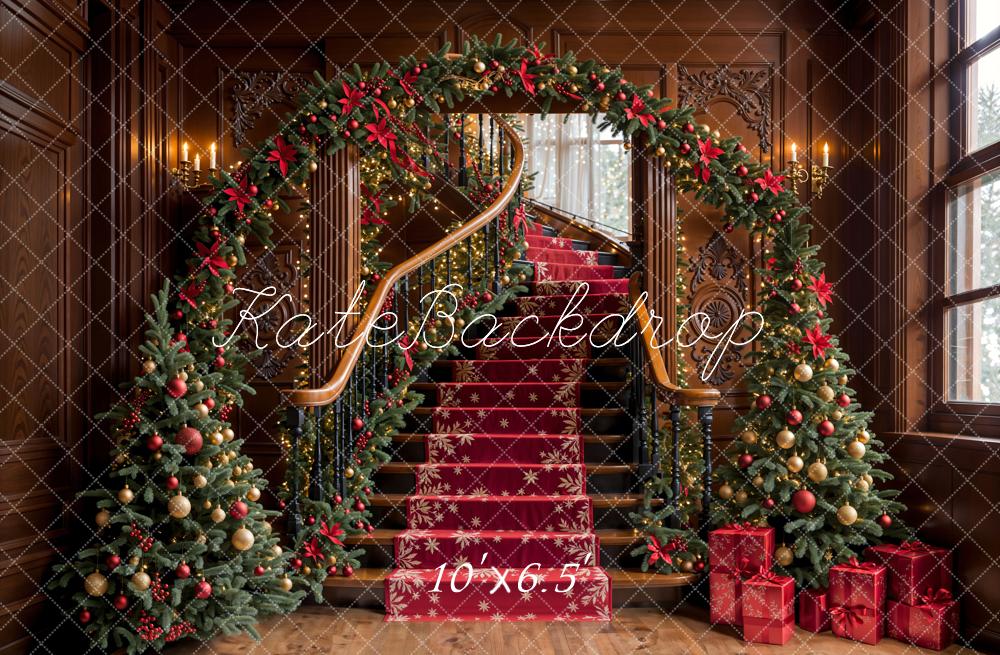 Lightning Deals Kate Christmas Tree Vintage Stairs Backdrop Designed by Emetselch -UK