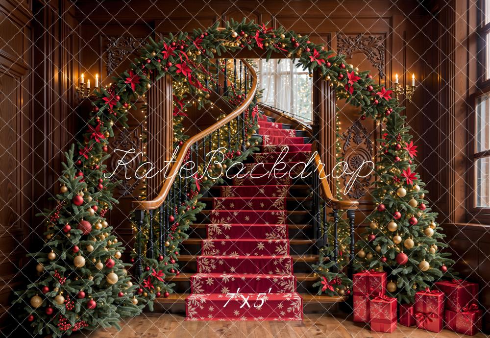Lightning Deals Kate Christmas Tree Vintage Stairs Backdrop Designed by Emetselch -UK