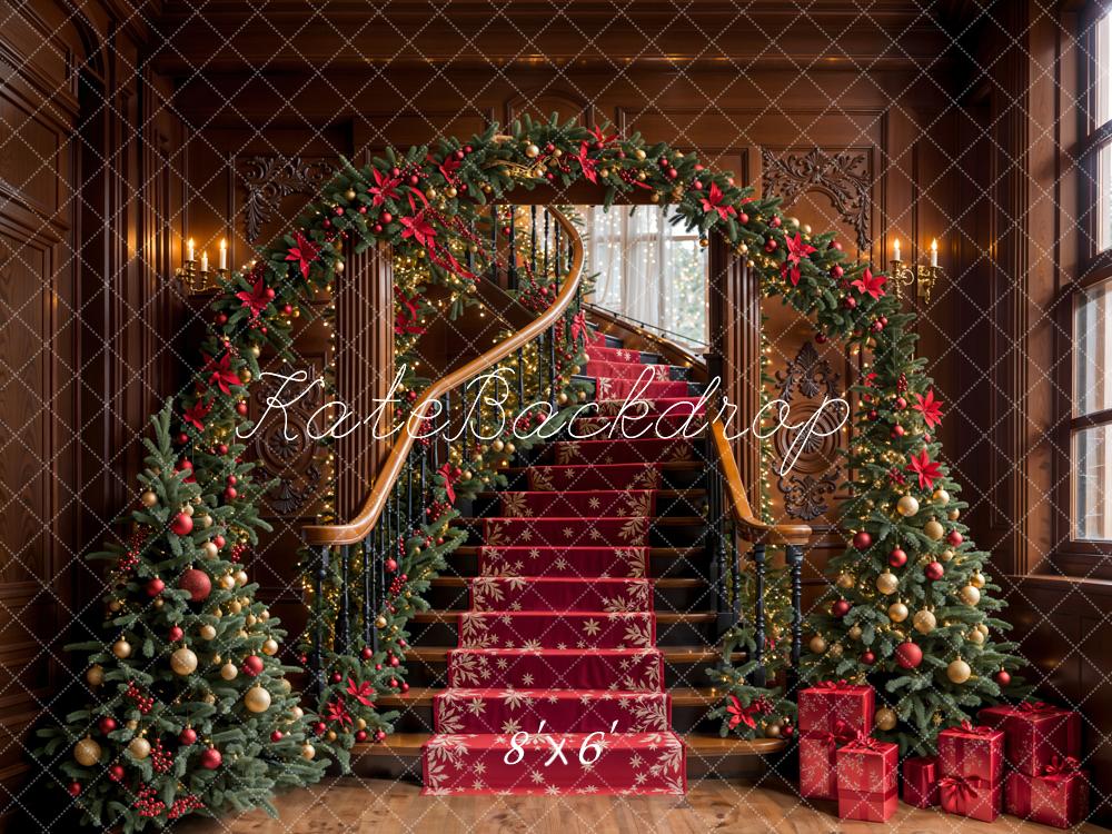 Lightning Deals Kate Christmas Tree Vintage Stairs Backdrop Designed by Emetselch -UK