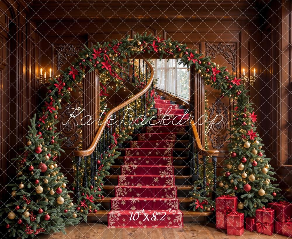Lightning Deals Kate Christmas Tree Vintage Stairs Backdrop Designed by Emetselch -UK