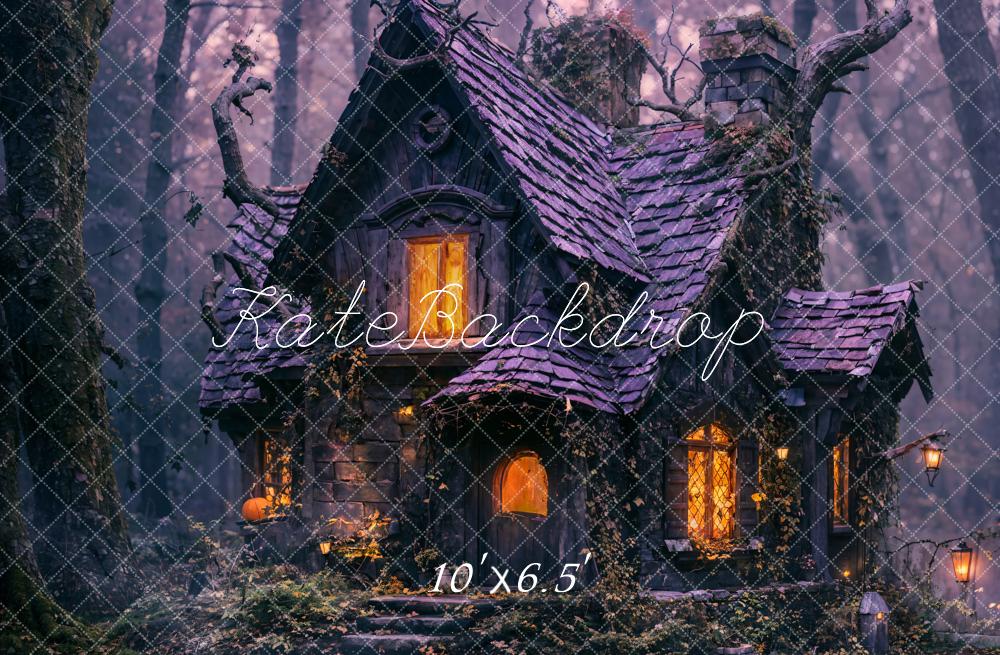 Kate Purple Halloween Night Old Cabin Forest Backdrop Designed by Emetselch -UK