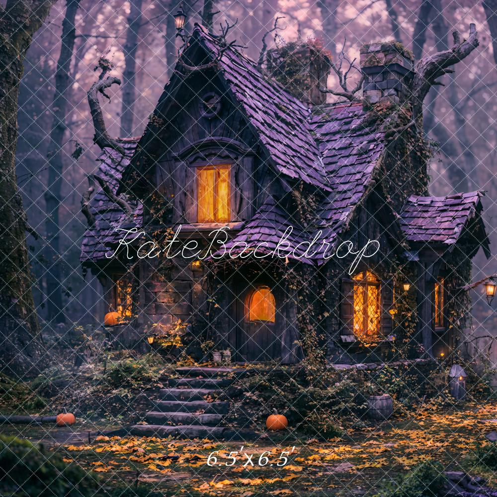 Kate Purple Halloween Night Old Cabin Forest Backdrop Designed by Emetselch -UK