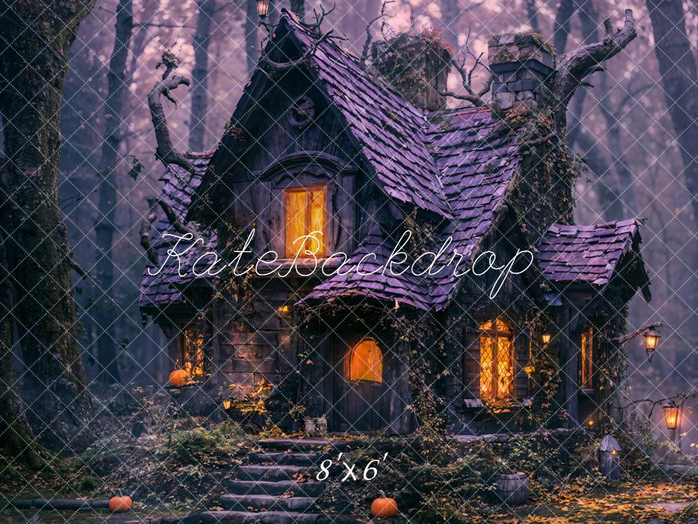 Kate Purple Halloween Night Old Cabin Forest Backdrop Designed by Emetselch -UK