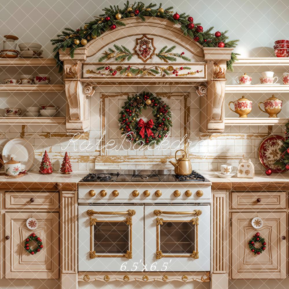 Kate Christmas Apricot Kitchen Dishes Backdrop Designed by Emetselch -UK