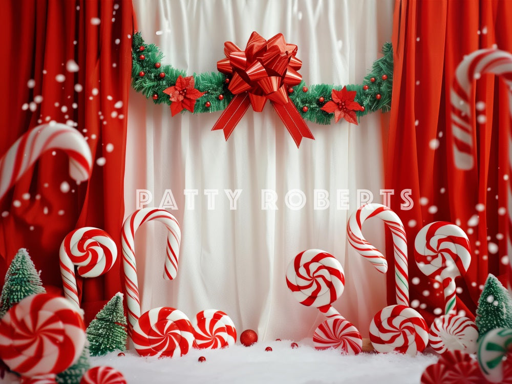 Kate Christmas Candy Canes Red Curtains Backdrop Designed by Patty Robert -UK