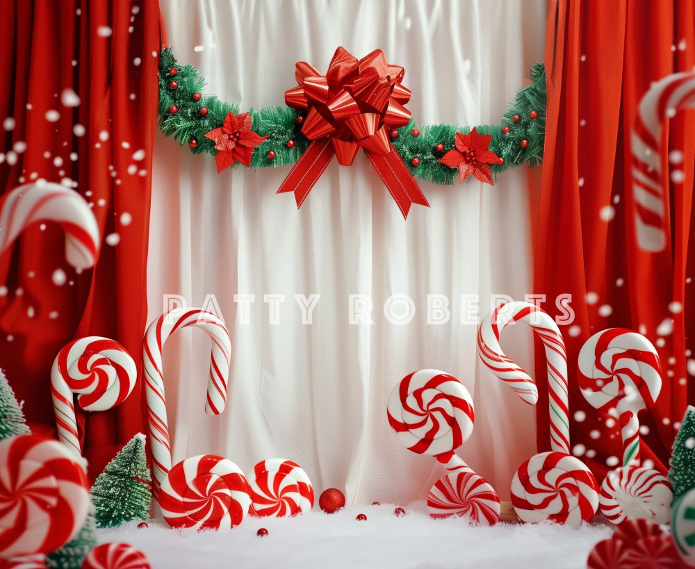 Kate Christmas Candy Canes Red Curtains Backdrop Designed by Patty Robert -UK