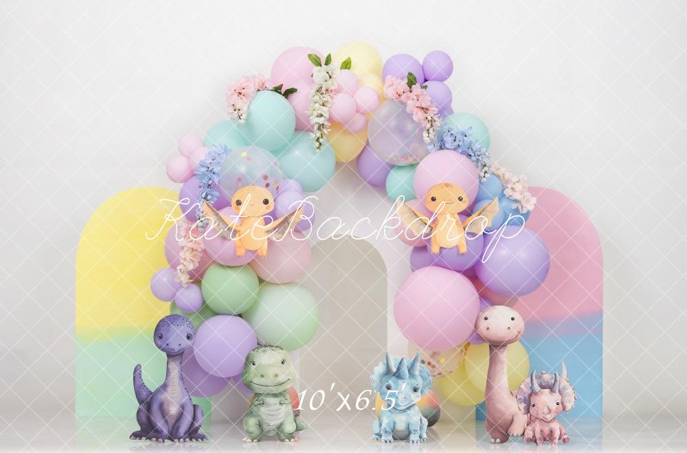 Kate Cake Smash Pastel Dino Plain Colorful Arch Backdrop Designed by Mini MakeBelieve -UK