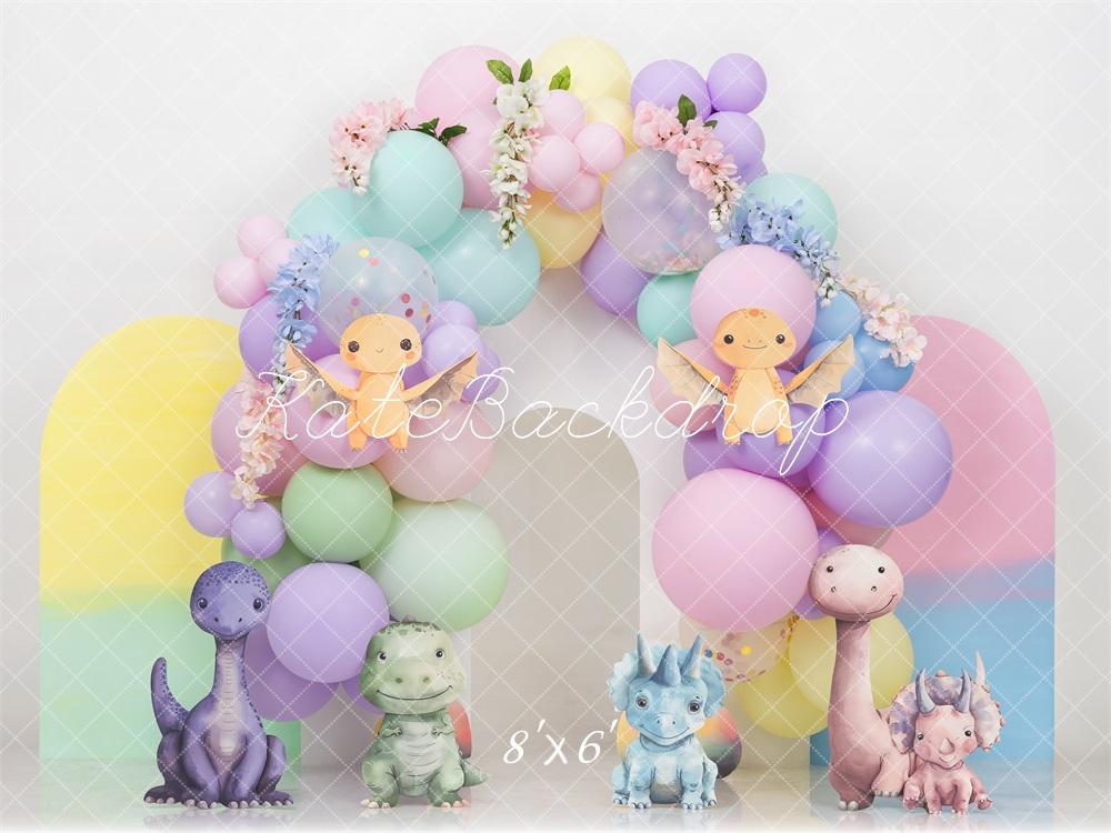 Kate Cake Smash Pastel Dino Plain Colorful Arch Backdrop Designed by Mini MakeBelieve -UK