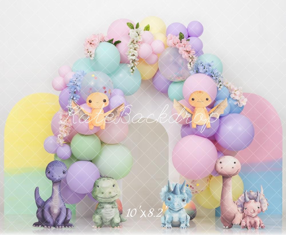 Kate Cake Smash Pastel Dino Plain Colorful Arch Backdrop Designed by Mini MakeBelieve -UK