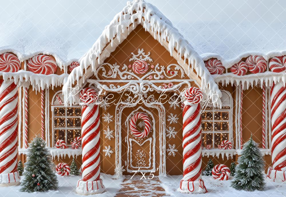 Kate Christmas Gingerbread House Candy Canes Snow Backdrop Designed by Emetselch -UK