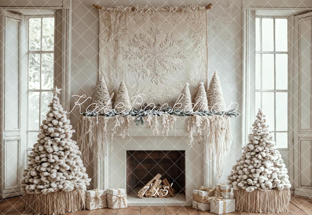 Kate Christmas Tree White Boho Fireplace Backdrop Designed by Emetselch -UK