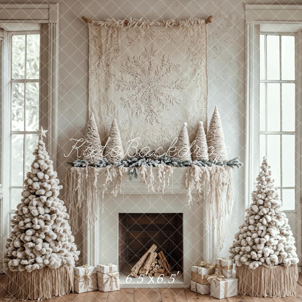 Kate Christmas Tree White Boho Fireplace Backdrop Designed by Emetselch -UK