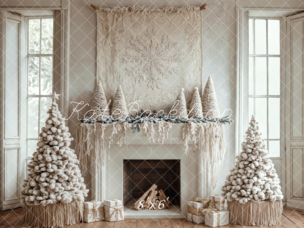 Kate Christmas Tree White Boho Fireplace Backdrop Designed by Emetselch -UK